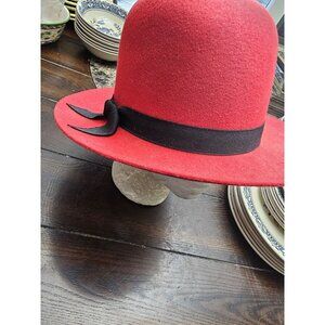 Bianchi Red Hat Society Hat Black Ribbon Women's Size 7 1/8